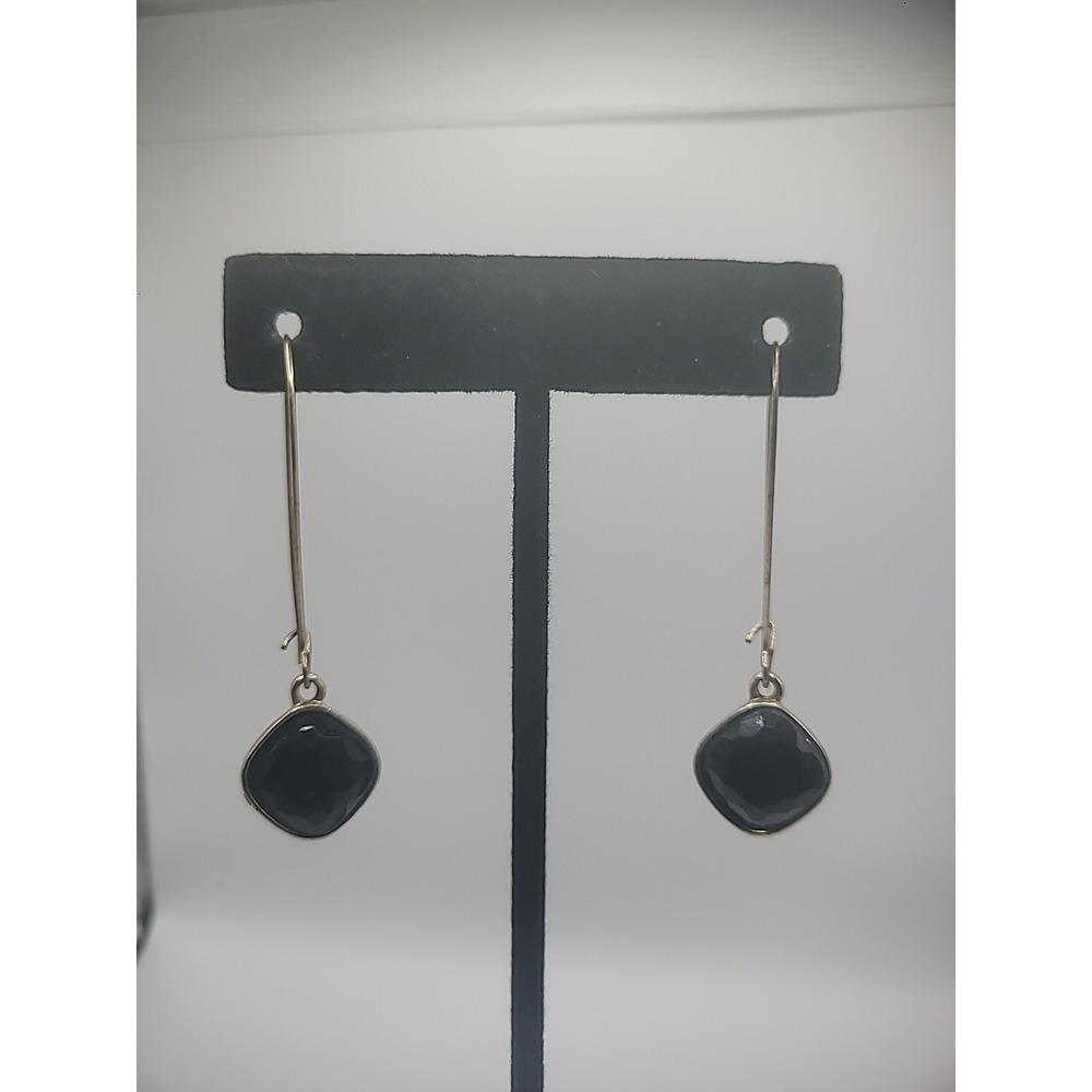 Vintage‎ Gold Tone Floral Black Stone Closed Hook Pierced Womens Jewelry Costume